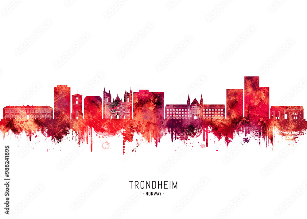Fototapeta premium Trondheim Norway Skyline Red
