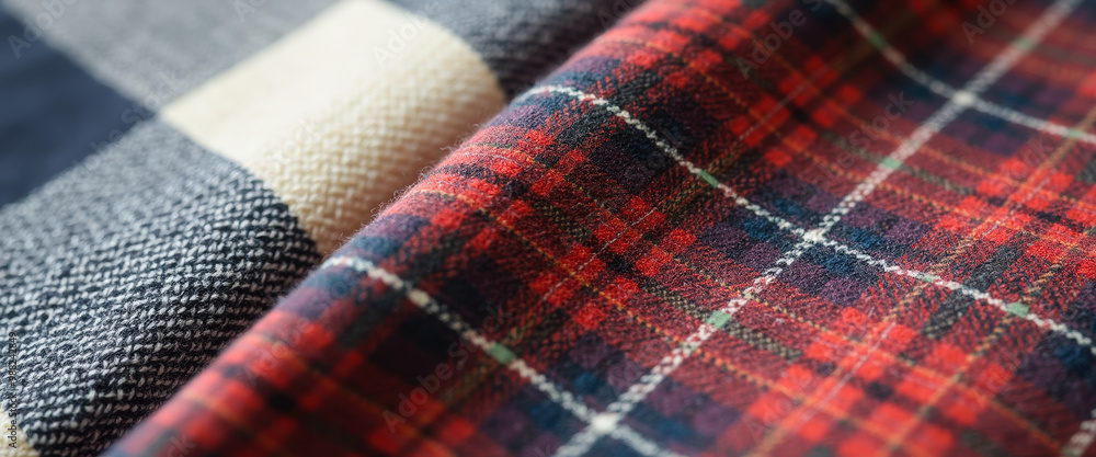 Red and Black Plaid Fabric Closeup Red and Black Plaid Fabric Closeup