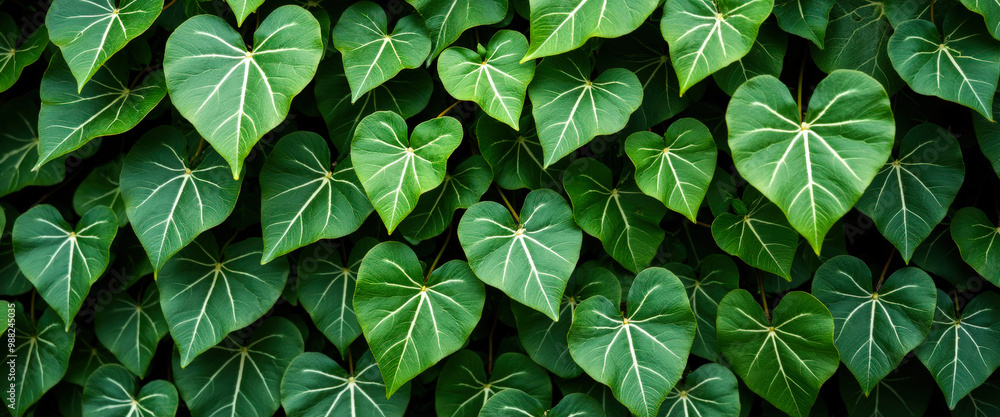 Heart-shaped leaves with prominent veins Heart-shaped leaves with prominent veins