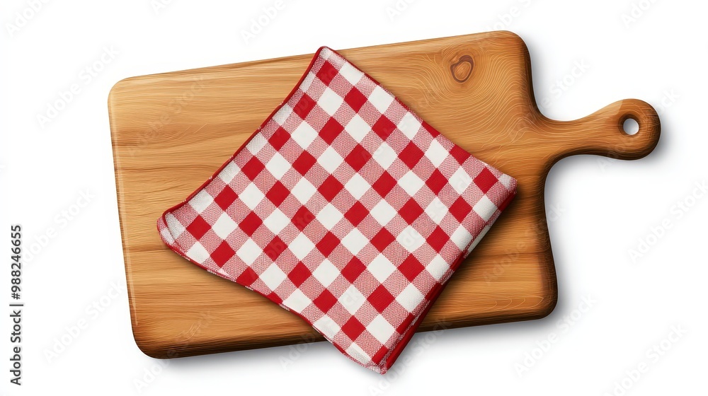 Rustic Wooden Cutting Board and Red Check Napkin Vector Illustration for Kitchen Design Concepts Rustic Wooden Cutting Board and Red Check Napkin Vector Illustration for Kitchen Design Concepts