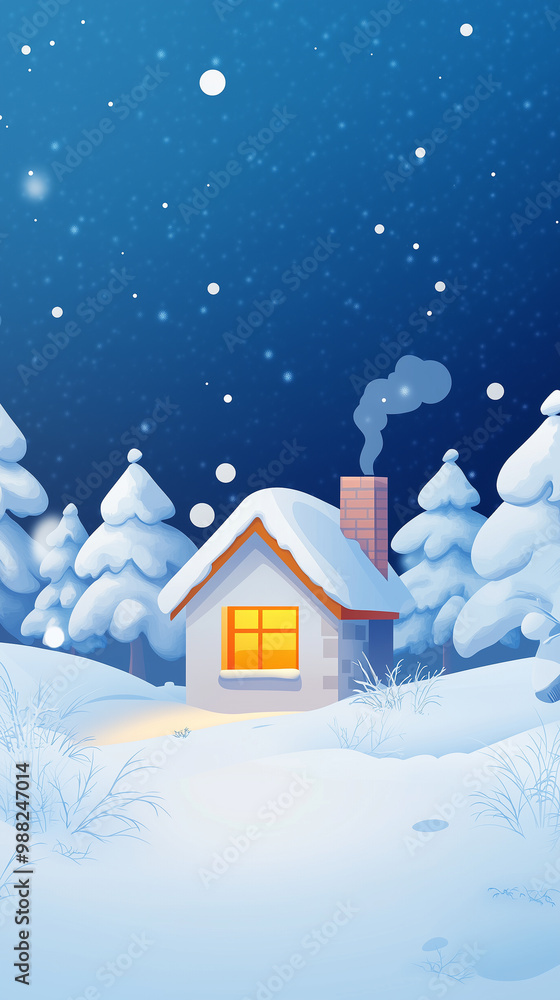 Fototapeta premium A cartoon style house in a snowy forest