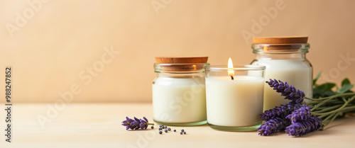 Lavender Scented Candles on a Wooden Surface