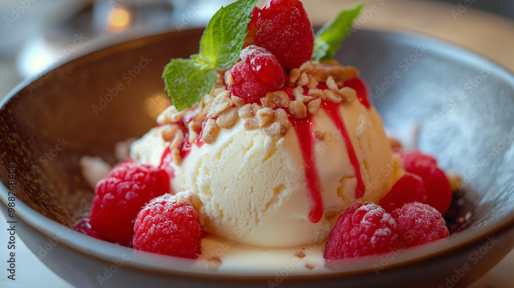 clotted cream or ice cream in glass at cafe clotted cream or ice cream in glass at cafe