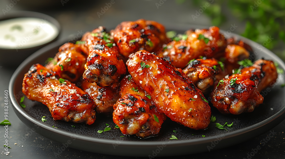 grilled chicken wings marinated in a spicy buffalo sauce grilled chicken wings marinated in a spicy buffalo sauce