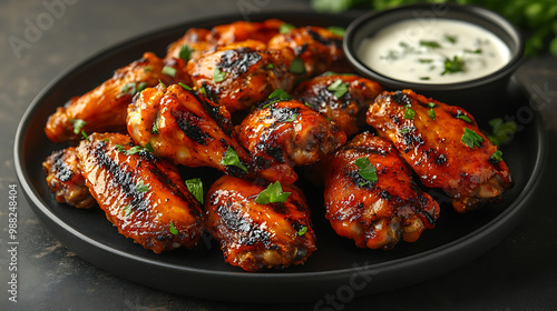 Obraz na płótnie grilled chicken wings marinated in a spicy buffalo sauce w salonie