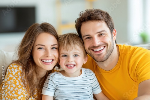 Happy Family Bonding on Couch, Watching TV Show Together with Laughter and Joy