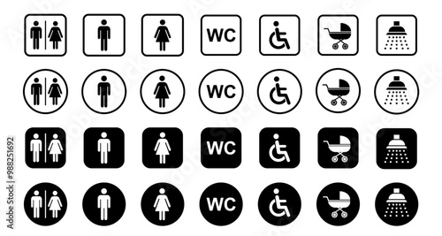 Toilet icon set. Male and female restroom. WC icons set. Vector Illustration