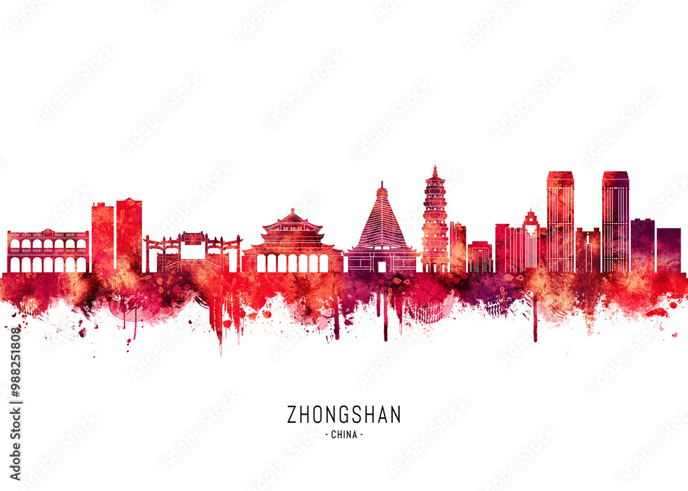 Obraz premium Zhongshan China Skyline Red