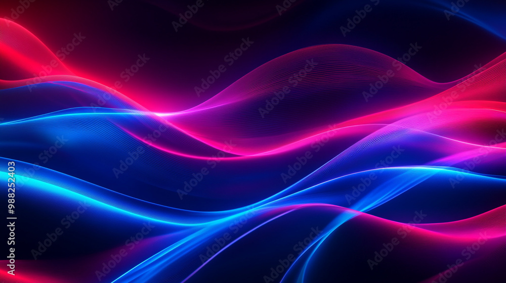 Fototapeta premium abstract background with smoke and glowing particles, pink purple blue colors, Dive into the world of morphism with this fluorescent abstract wave.