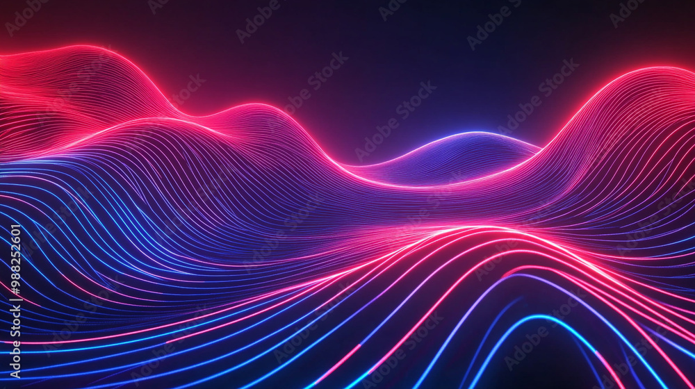 Abstract image of pulsating light waves against a dark background, Various colorful lights are scattered throughout the photo. Abstract image of pulsating light waves against a dark background, Various colorful lights are scattered throughout the photo.