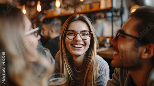 Cheerful and friendly office workers communicate with each other by telling stories and discussing their work during the break. Concept of business, people, teamwork and friendship