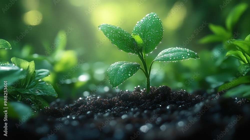 A young plant with droplets, symbolizing growth and renewal. A young plant with droplets, symbolizing growth and renewal.