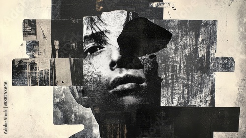 Wallpaper Mural Abstract background with man face. Photocopy stippled style with collage elements Torontodigital.ca