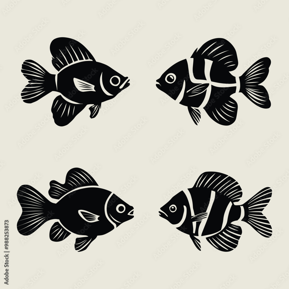 Fototapeta premium Fish silhouette set black color vector illustration