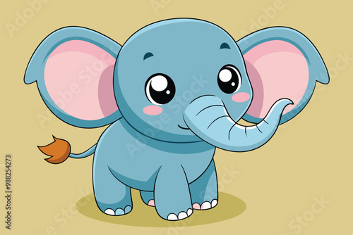 A cute cartoon elephant stands happily with large ears and a playful expression, showcasing its joyful personality in a simple background.