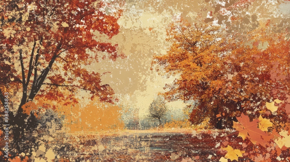 Abstract autumn background. Photocopy stippled style with collage elements of autumn Abstract autumn background. Photocopy stippled style with collage elements of autumn