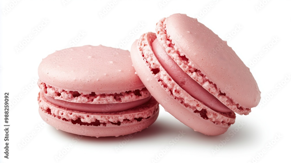 A few pink macaroons on white background A few pink macaroons on white background