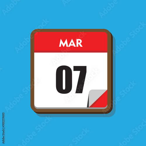 calender icon, 07 march icon with blue background