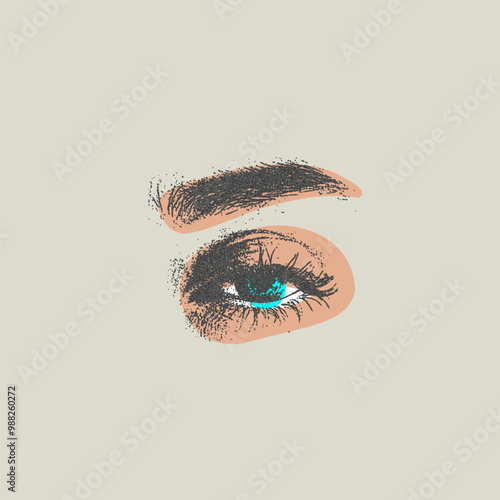 Vector illustration of female eye with eyebrow in photocopy effect.