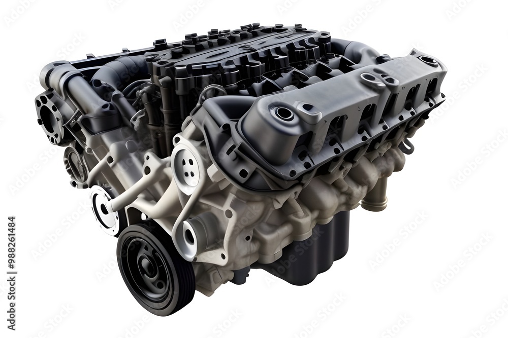 Fototapeta premium Close-up of a Car Engine Block Isolated on White Background