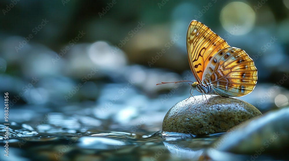 Butterflies cling to the rocks beside the stream, quiet and beautiful. Butterflies cling to the rocks beside the stream, quiet and beautiful.