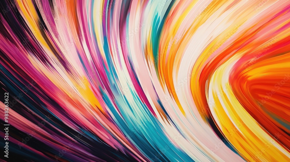 Naklejka premium Vibrant converging lines create an abstract colorful background at the top center
