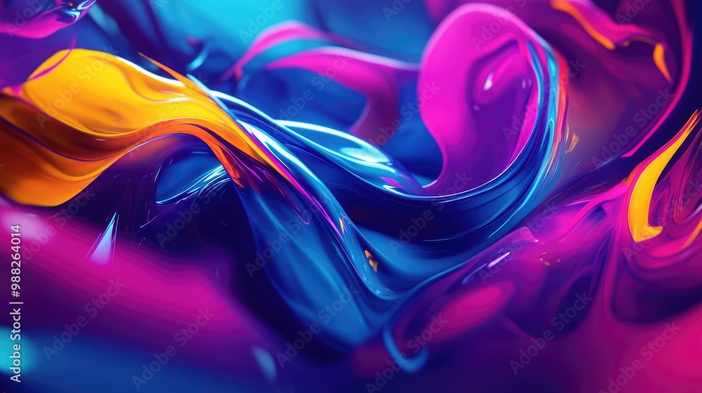 Fototapeta premium Vibrant neon hues twist and flow in the shadows creating the impression of a lively movement
