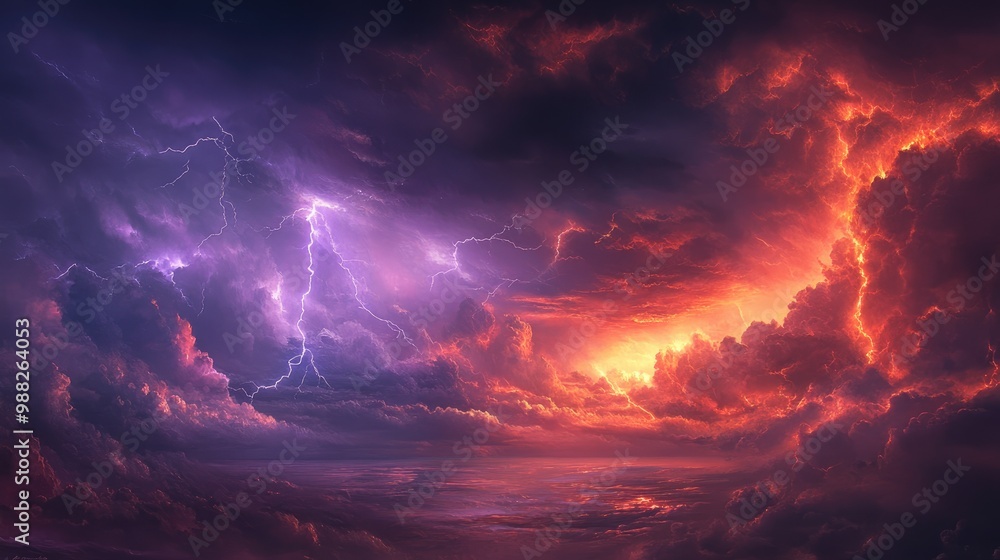 Fototapeta premium Experience the intensity of nature in this dramatic illustration of a thunderstorm