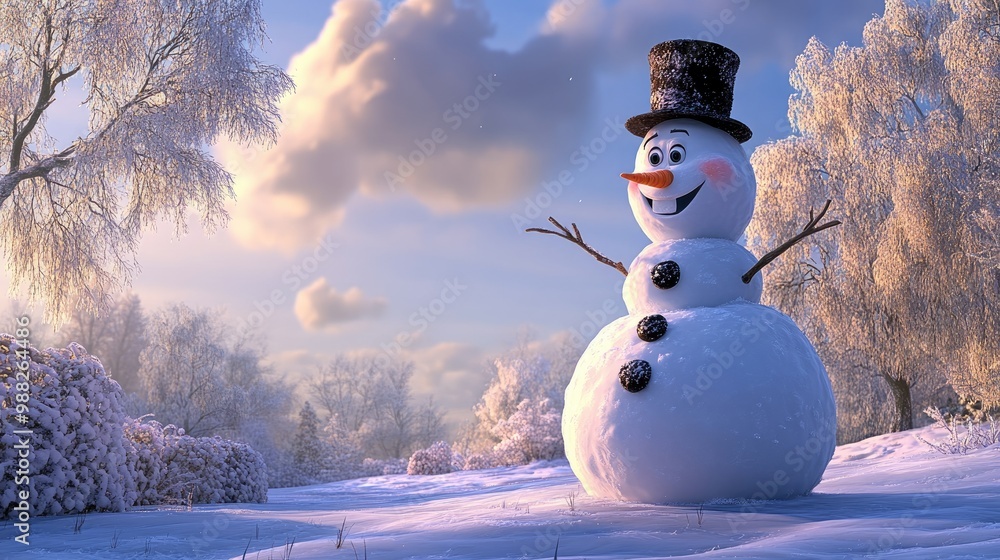 Obraz premium Charming Snowman in a Wintery Landscape