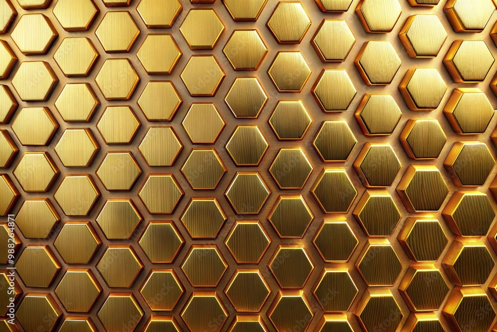 Close-up of golden hexagon pattern creating an abstract background Close-up of golden hexagon pattern creating an abstract background