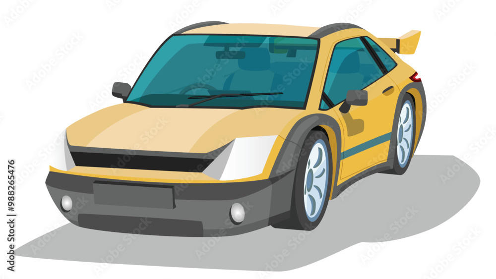 Fototapeta premium Cartoon style car with a bold and aggressive appearance. It features a bright yellow body. contrasting black accents. and a prominent rear spoiler. Design suggests it is intended for high performance.