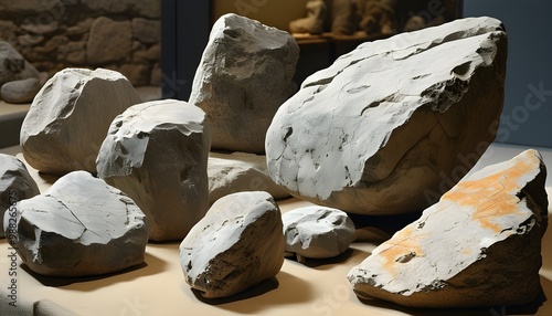 Ancient Stone Tools Displaying Technological Progress of Early Humans in Paleolithic Archaeology photo