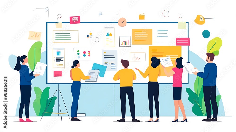 A creative team working on a new advertising campaign in a stylish, open-plan office A creative team working on a new advertising campaign in a stylish, open-plan office