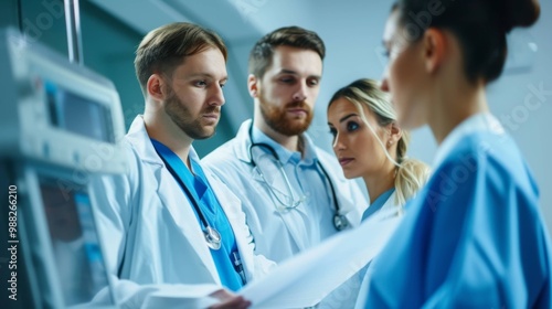 A dynamic shot of a team of medical professionals in a state-of-the-art hospital setting.