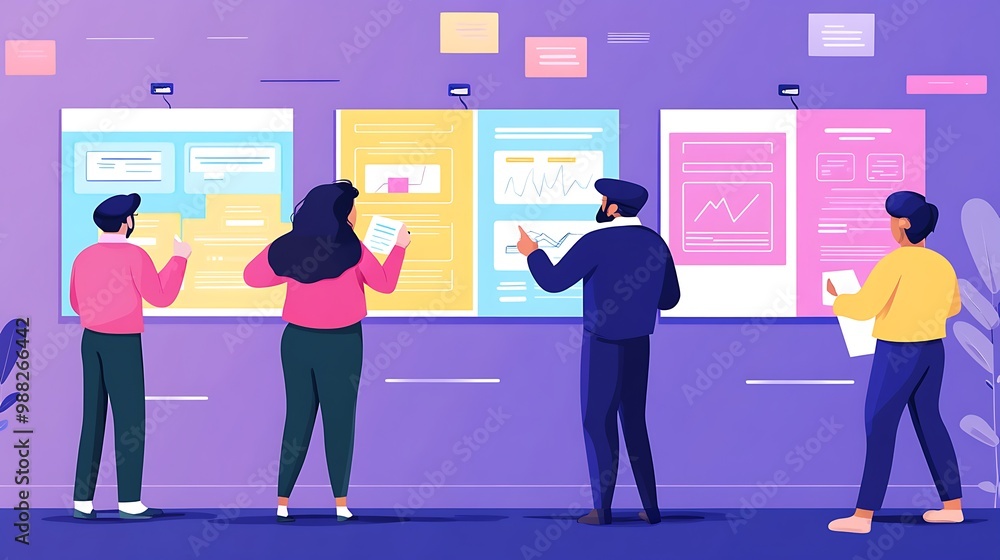 Obraz premium A creative team working on a marketing campaign, surrounded by colorful posters and notes