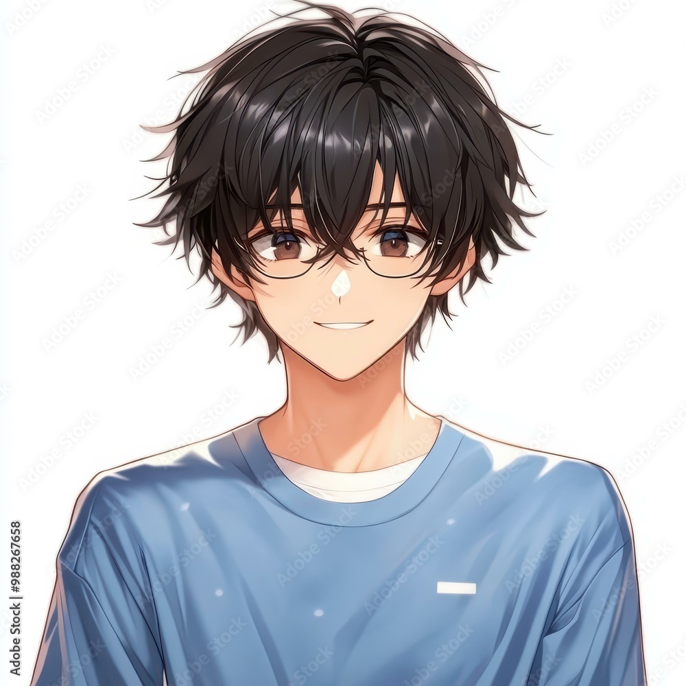 An intelligent university student, 2, with a striking anime style, characterized by narrow eyes and a bright smile. An intelligent university student, 2, with a striking anime style, characterized by narrow eyes and a bright smile.