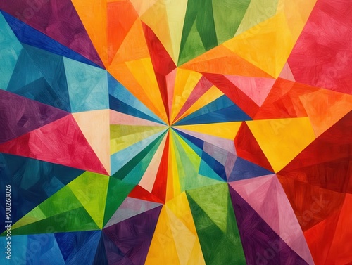 Abstract Geometric Painting with Vibrant Colors and Angular Shapes