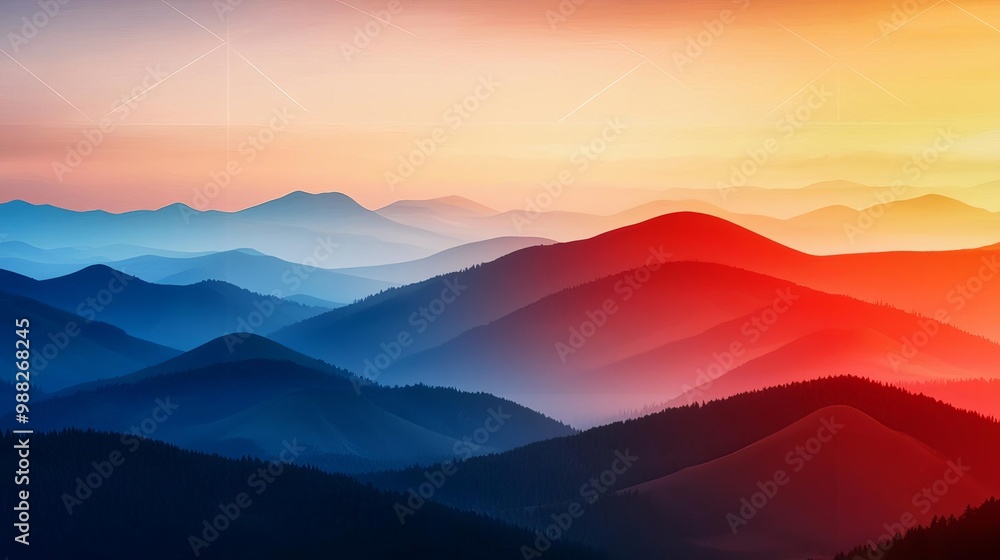 Fototapeta premium Company targets slides shown on a modern digital interface with a breathtaking view of rolling hills at dawn, symbolizing the pursuit of excellence