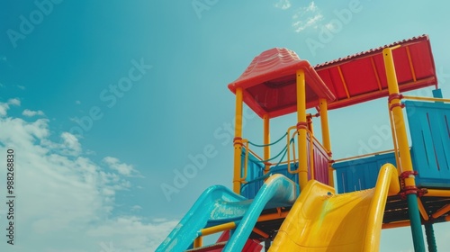 Slide: This tall, exciting structure features a ladder to climb and a smooth incline for kids to slide down, ensuring fun and laughter in playtime.
 photo