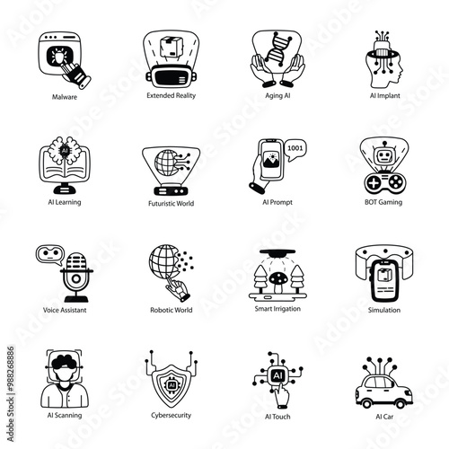 Collection of AI Technology Glyph Icons  

