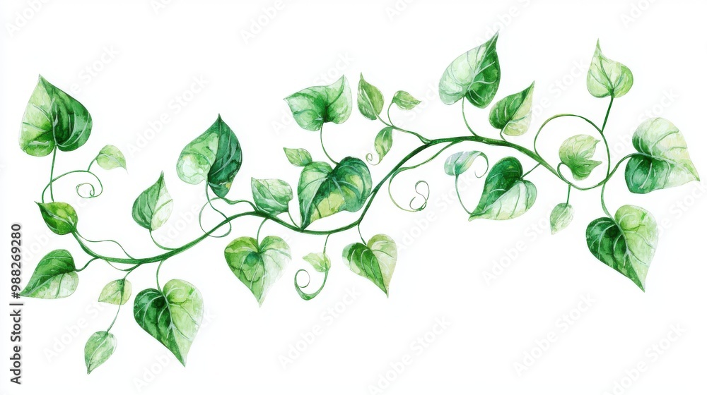 A beautiful illustration of a green vine with delicate leaves, perfect for nature-themed designs or botanical projects. A beautiful illustration of a green vine with delicate leaves, perfect for nature-themed designs or botanical projects.