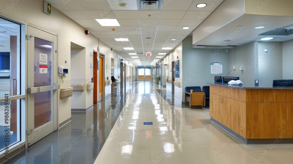 Fototapeta premium Health Center Floor: Featuring examination rooms, medical equipment, and a waiting area for student health services