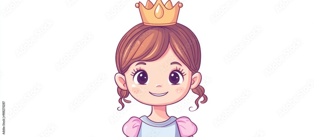 Doodle illustration of an adorable young girl princess wearing a crown set against a plain white background Doodle illustration of an adorable young girl princess wearing a crown set against a plain white background