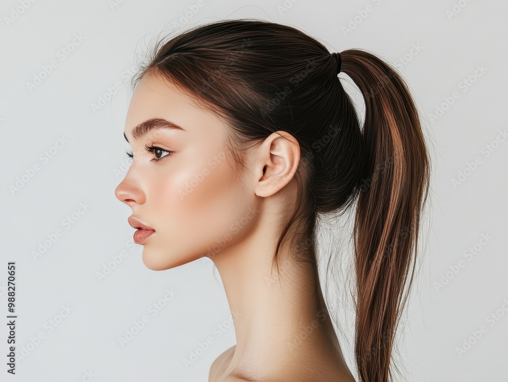 Woman with Long Brown Hair in a Ponytail Woman with Long Brown Hair in a Ponytail