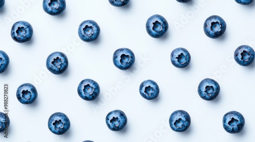 Fresh blueberries arranged uniformly on a pale surface, showcasing their vibrant color and rich texture, perfect for food photography.