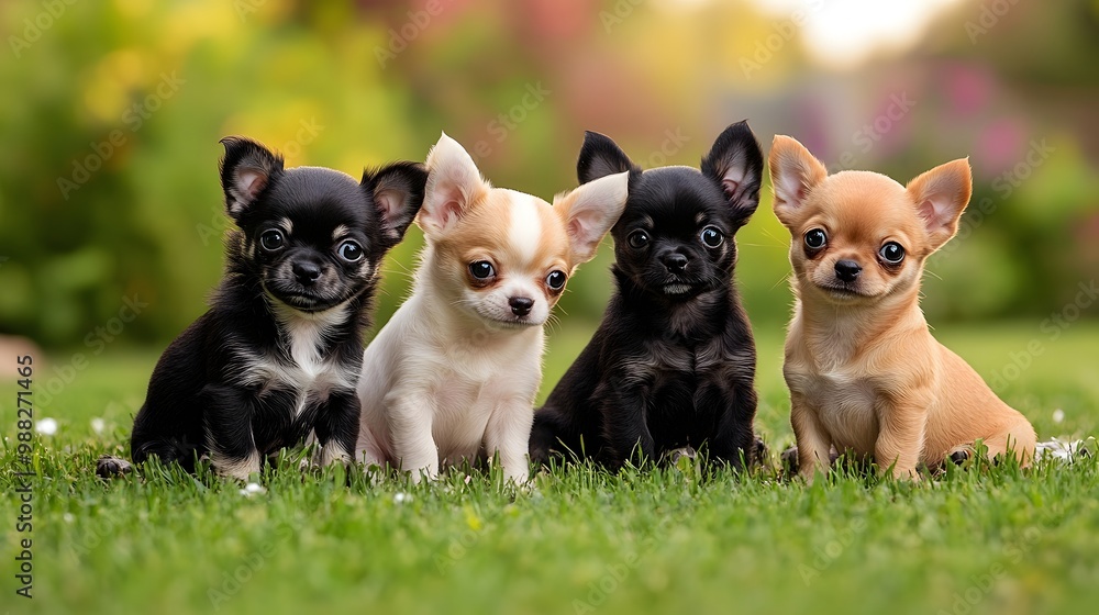 Adorable Chihuahua Puppies in a Lush Garden Setting