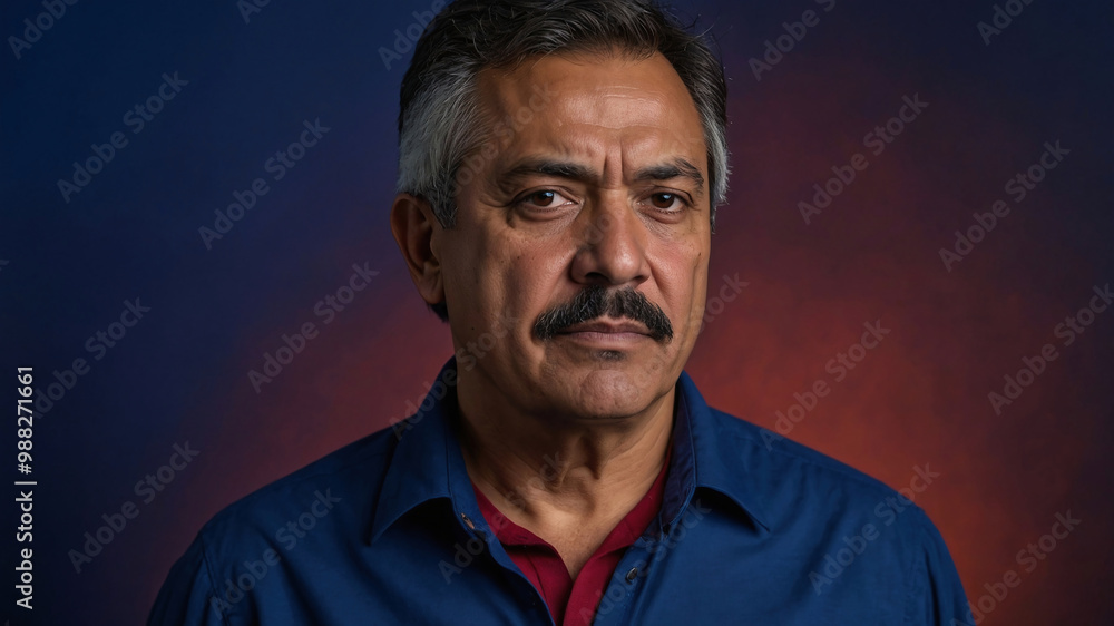 Fototapeta premium Handsome Latino Senior Man Portrait Close-up headshot with Moustache, Diversity, and Latinx Heritage