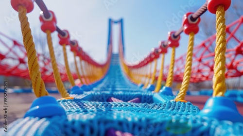 Bouncy Bridge: This fun, suspended bridge wobbles as children walk across, enhancing their balance skills and adding excitement to their playground adventures.
 photo