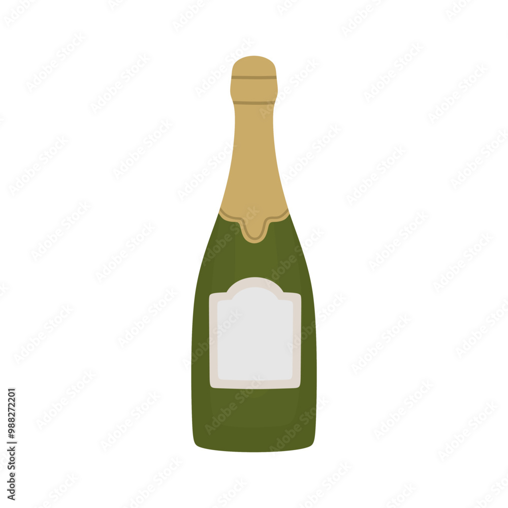Champaign bottle. Hand drawn alcoholic beverage isolated on white background. Holiday champaign or corked sealed fizzy alcohol in modern colored flat style. Vector illustration Champaign bottle. Hand drawn alcoholic beverage isolated on white background. Holiday champaign or corked sealed fizzy alcohol in modern colored flat style. Vector illustration