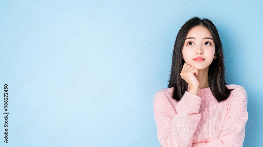 A vibrant 3D portrait showcasing a thoughtful young Asian woman amplifying curiosity with her questioning gaze against a soft backdrop. A vibrant 3D portrait showcasing a thoughtful young Asian woman amplifying curiosity with her questioning gaze against a soft backdrop.